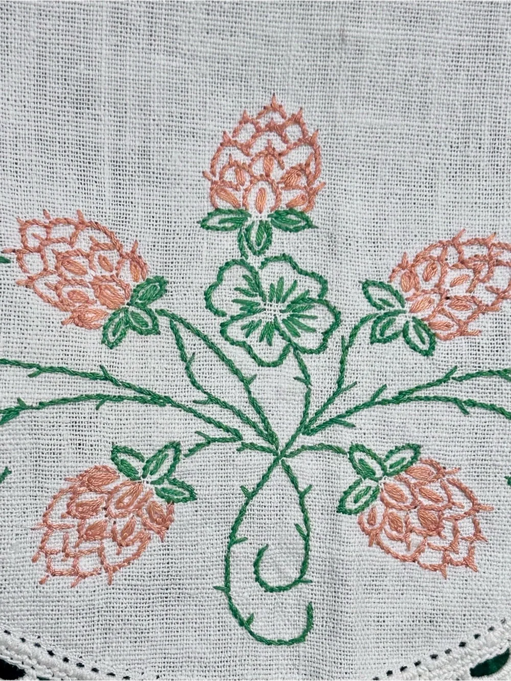 Vintage Embroidered Antimacassar Piece Berries Ivory 15.5